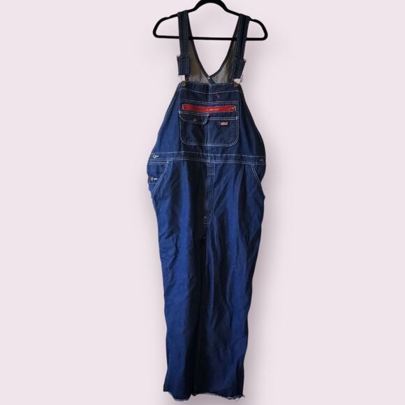 Dickies Blue Denim Bib Overalls Men's Size L Farmer Carpenter Work Short 27" - Picture 1 of 5
